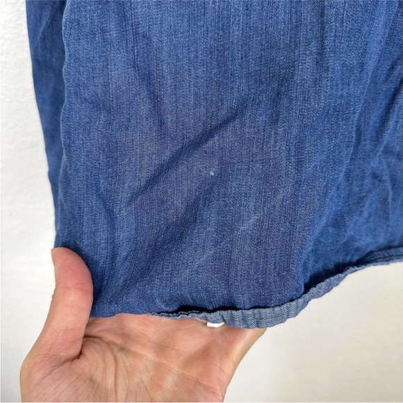 Soft Surroundings Tunic Top Womens LG  Chambray Cold Shoulder Tencel Cottagecore - Picture 3 of 10